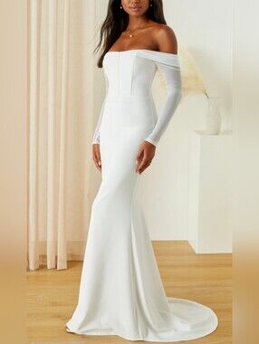 Lulus Forever Remarkable White Bustier Off-the-Shoulder Maxi Dress